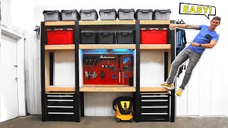 Simple DIY Garage Storage Shelves w Workbench  FREE PLANS [upl. by Anha]