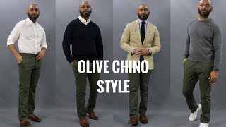 How To Wear Olive ChinosHow To Style Olive Chinos 4 Ways [upl. by Acirat141]