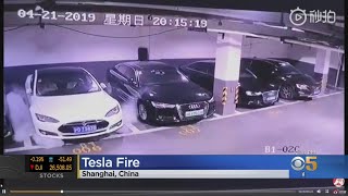 Video Of Parked Tesla That Appears To Explode In China Goes Viral [upl. by Vassaux]