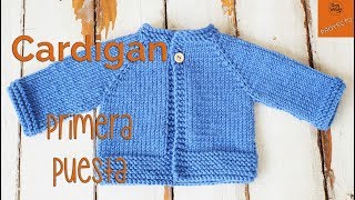 Cardigan Raglan Primera Puesta dos agujas  Parte 1 [upl. by Eisset]