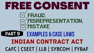 Fraud  Misrepresentation  Mistake  Free Consent  Indian Contract Act  Caselaws  Example [upl. by Barbey903]