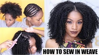 How To Natural Hair Sewin Weave Start to Finish [upl. by Aehsat]