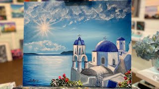 How To Paint Santorini GREECE  step by step painting tutorial  acrylic [upl. by Shirk]