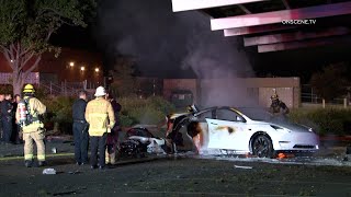 UPDATED INFO Three Killed in Fiery Tesla Crash in Murrieta [upl. by Artnoed]