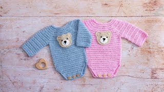 Crochet Baby Onesie Pattern Part 1 of CUTE amp EASY Tutorial [upl. by Cirillo]