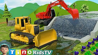 Bulldozer amp Construction Trucks for Kids  Farm Water Reservoir Construction [upl. by Wilek861]