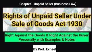 Unpaid Seller  Rights of Unpaid Seller in Sale of Goods Act 1930  CA CPT  CS  CMA Foundation [upl. by Amehsat202]