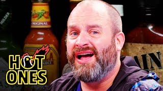 Tom Segura Tears Up While Eating Spicy Wings  Hot Ones [upl. by Etnauj]