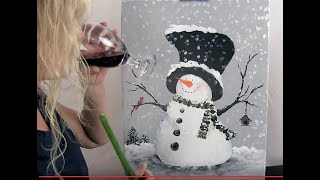 How to Paint the Cutest Snowman 1 with Acrylics  Paint and Sip at Home [upl. by Ainevul810]