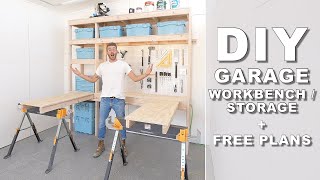 DIY GARAGE STORAGE  WORKBENCH  MODERN BUILDS [upl. by Durware]