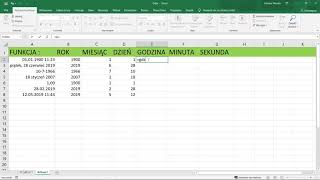 EXCEL  Funkcje czasu ROK MIESIĄC DZIEŃ GODZINA MINUTA SEKUNDA [upl. by Harp]