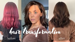 HAIR TRANSFORMATION • red to brown without bleach [upl. by Nnagrom]