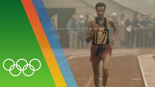 Abebe Bikila wins Marathon barefooted  Epic Olympic Moments [upl. by Ikceb]