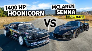 Ken Block’s 1400hp AWD Ford Mustang Hoonicorn vs a McLaren Senna Merlin [upl. by Finley]