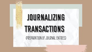 JOURNALIZING TRANSACTIONS Journal Entries [upl. by Jerri877]